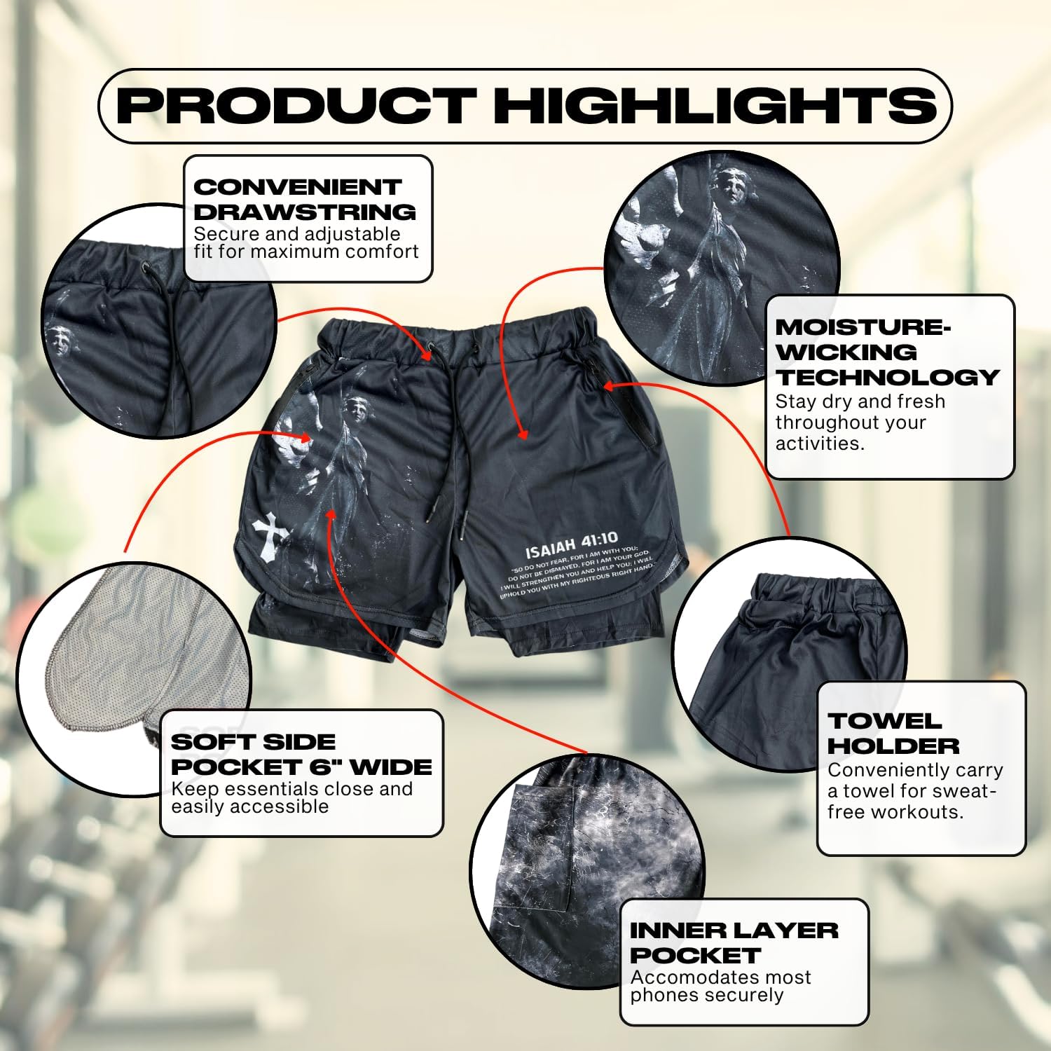 CROWN Anime Shorts - Breathable Mesh Stretch Compression Gym Short with Pockets and Towel Holder - Image 6