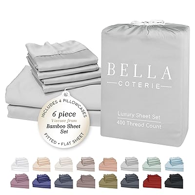 Bella Coterie 6 Piece Luxury Bamboo Viscose King Size Sheet Set | 100% Organically Grown | Cooling for Hot Sleepers | 18" Deep Pocket | Soft & Hypoallergenic | 4 Pillowcases [Dune]