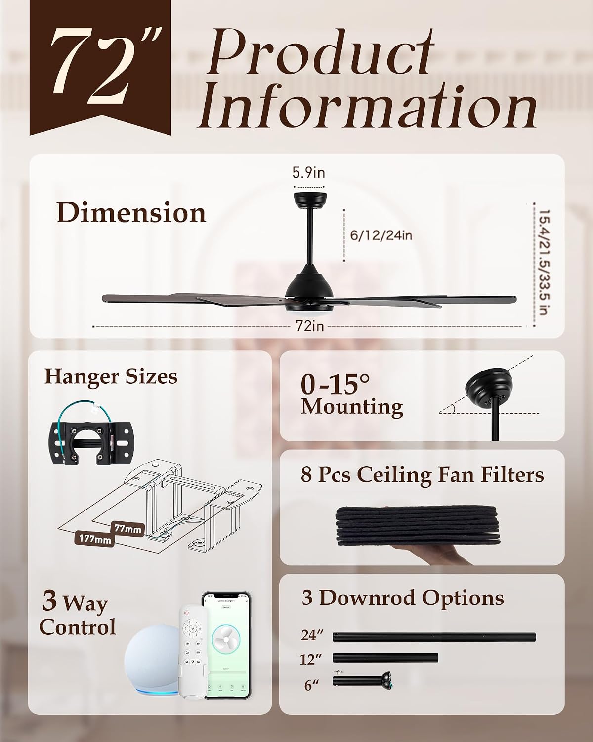 72 Inch Smart Ceiling Fan With Light And Alexa Voice For High Ceiling Rooms 7 71mle BiEML. AC SL1500