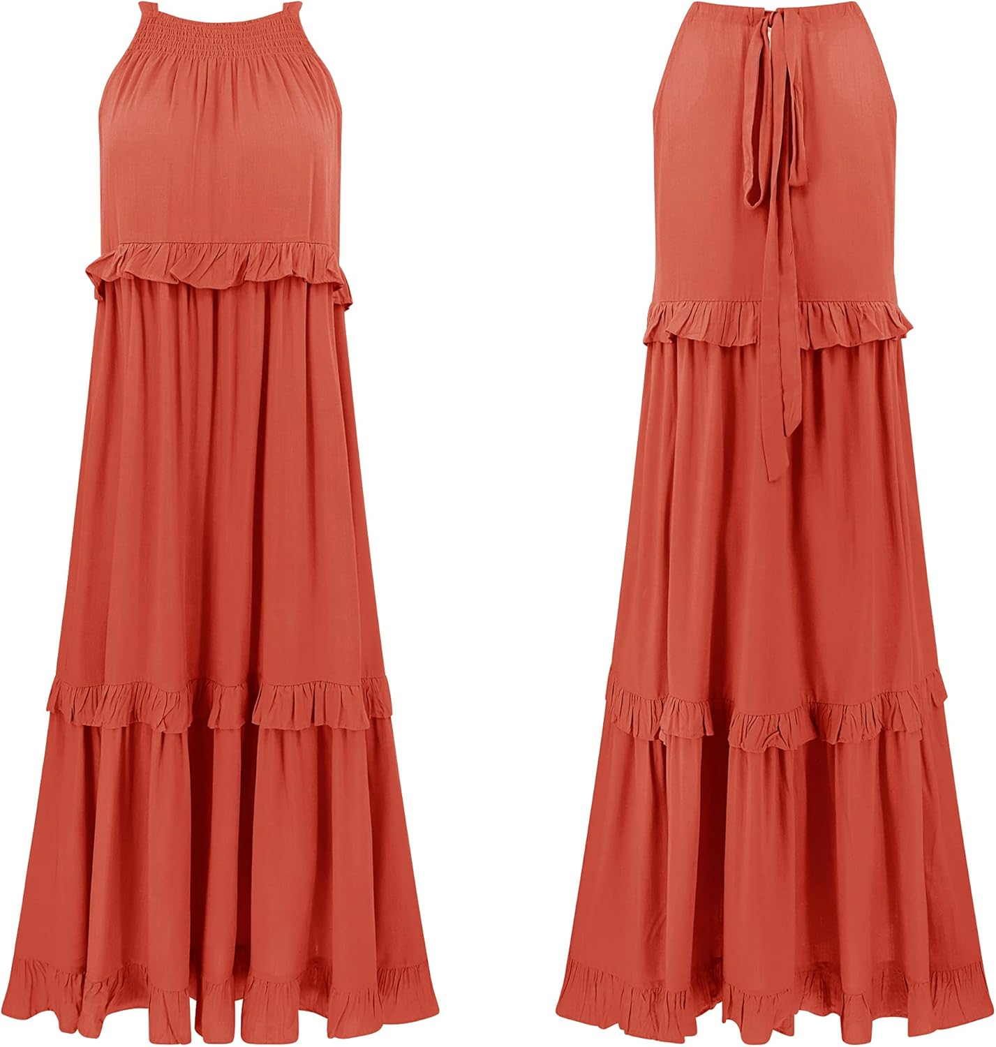 R.Vivimos Womens Summer Dress Sleeveless Halter Layered Ruffles Casual Boho Flowy Maxi Dress - Image 6