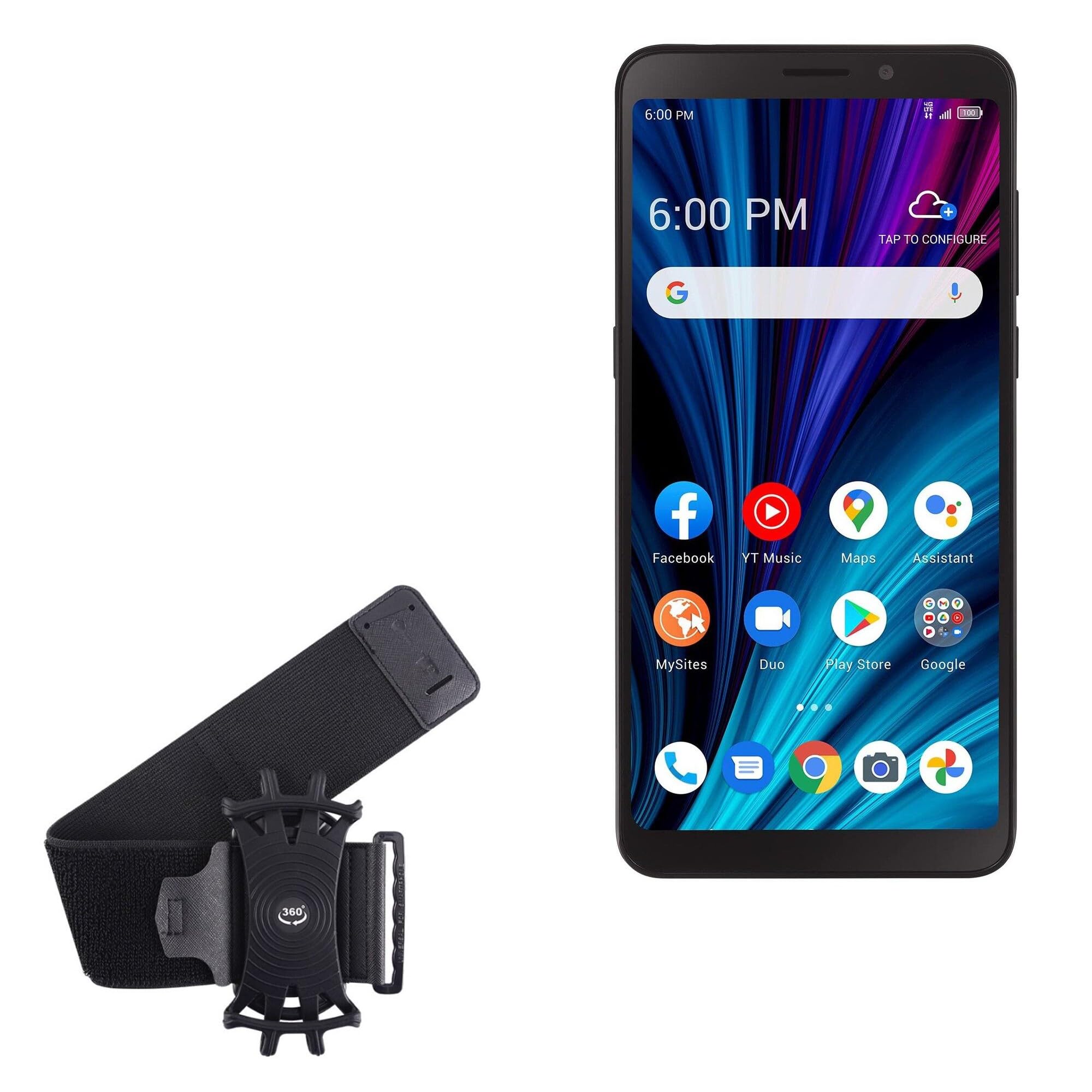 BoxWave Holster Compatible with TCL A3X - ActiveStretch Sport Armband, Adjustable Armband for Workout and Running - Jet Black