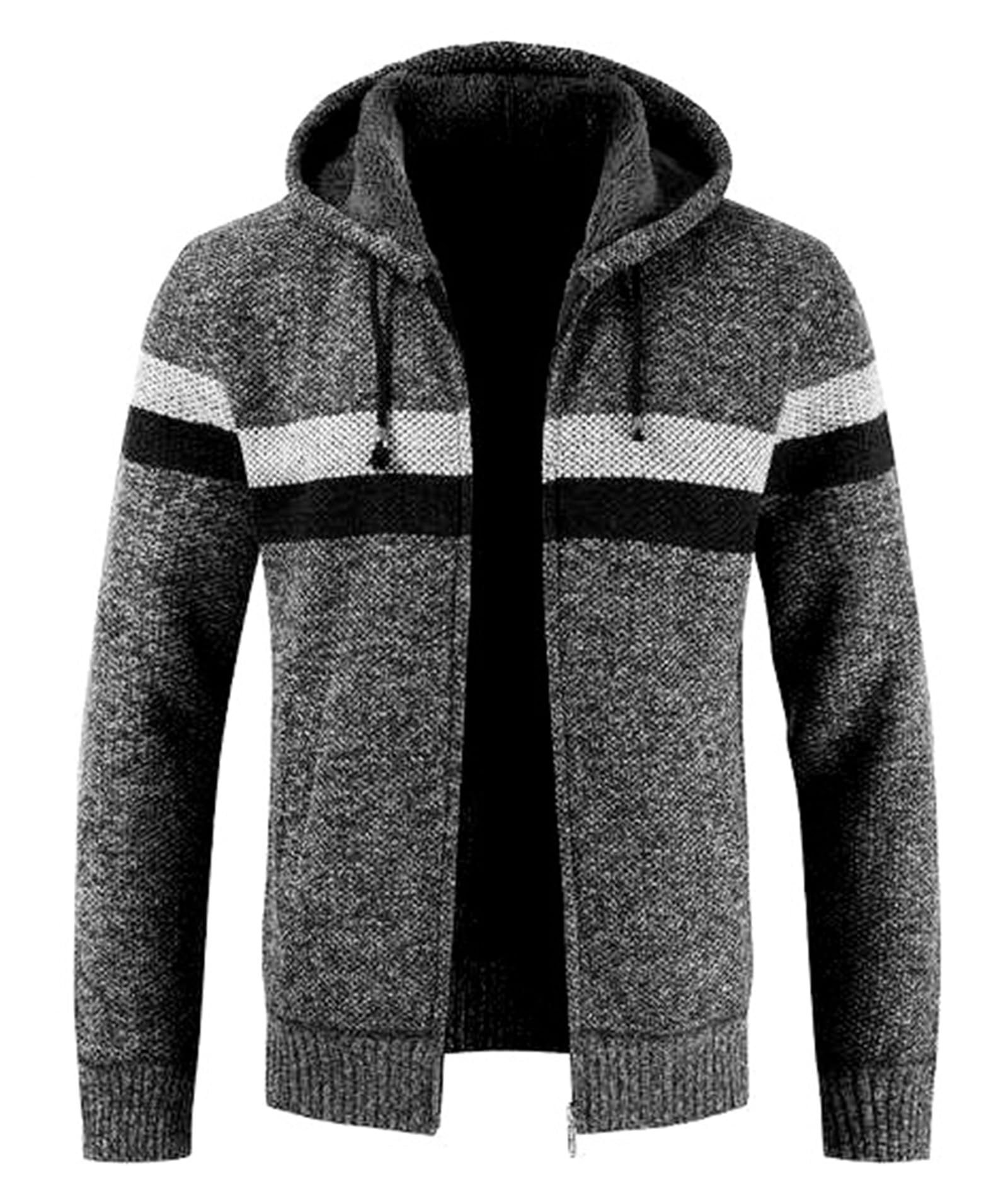 Mens Knit Cardigan Sweaters Sherpa Lined Full Zip Hoodie With Pockets