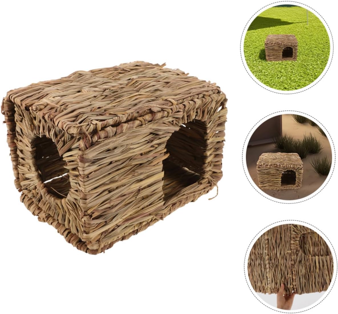 2PCS Grass House Foldable Hideaway for Small Animals Handmade Guinea Hut Sturdy Grass Bed for Indoor Outdoor Use Portable Versatile Pet Hideout