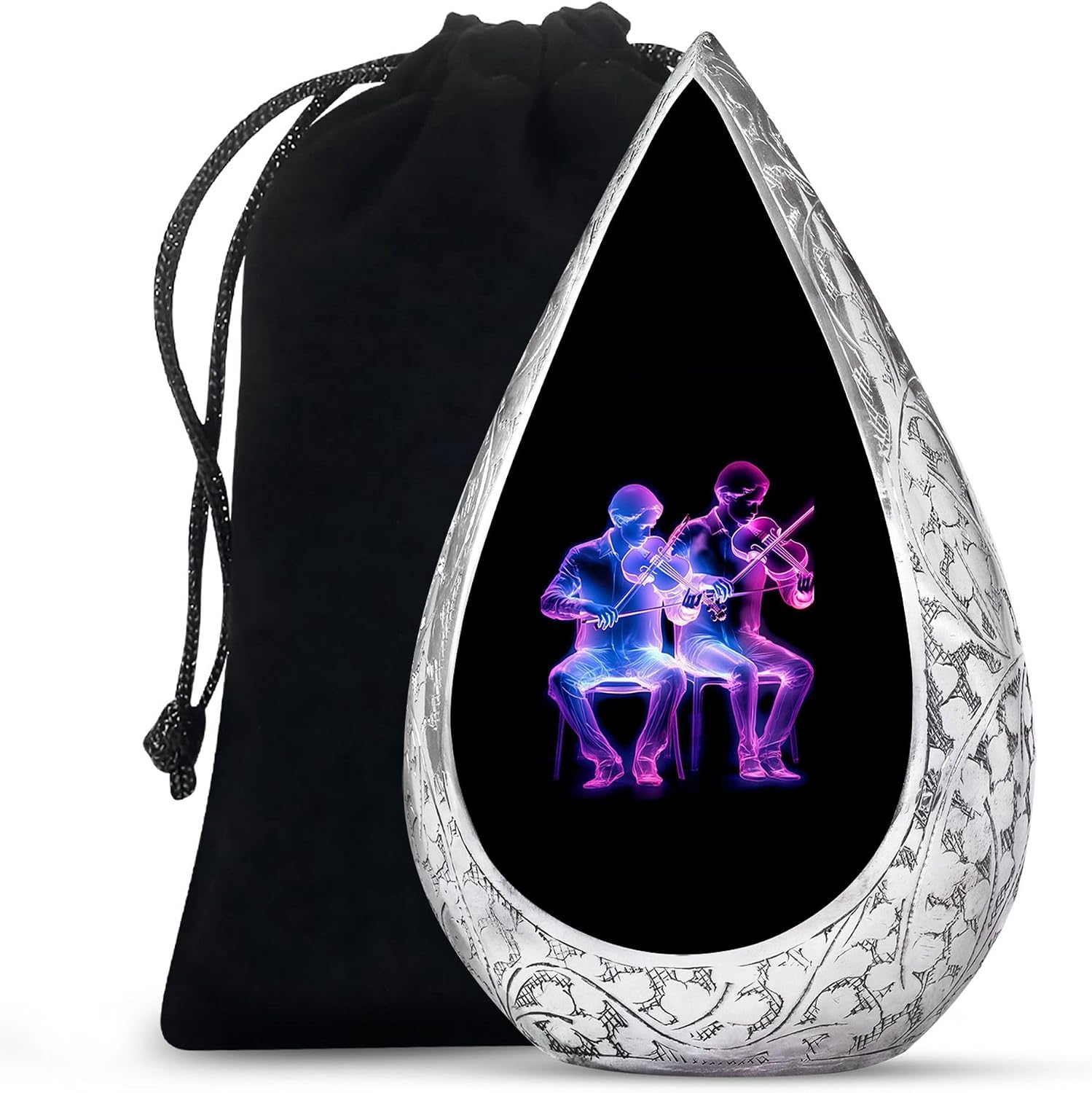 Violin Artists Burial Urns for Adult Human Ashes - Black Funeral Urn for Ashes Adult Male and Female 10 Inch - Cremation Drop Ash Urns for Humans - Large Urn for Remains with Velvet Bag