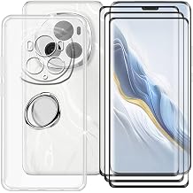 Cover for Honor Magic6 Pro 6.80" + Screen Protector3 Pack, Shockproof Bumper Shell Anti-Scratch White Case + Tempered Glass with Phone Ring Holder Adjustable 360 - White