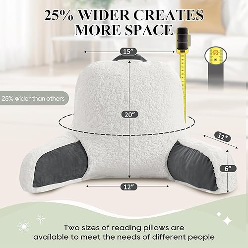 Miniatura 2 de downluxe Almohada de lectura Sherpa con brazos de apoyo, almohadas de cama para sentarse en la camasofá, almohada grande para adultos con espuma