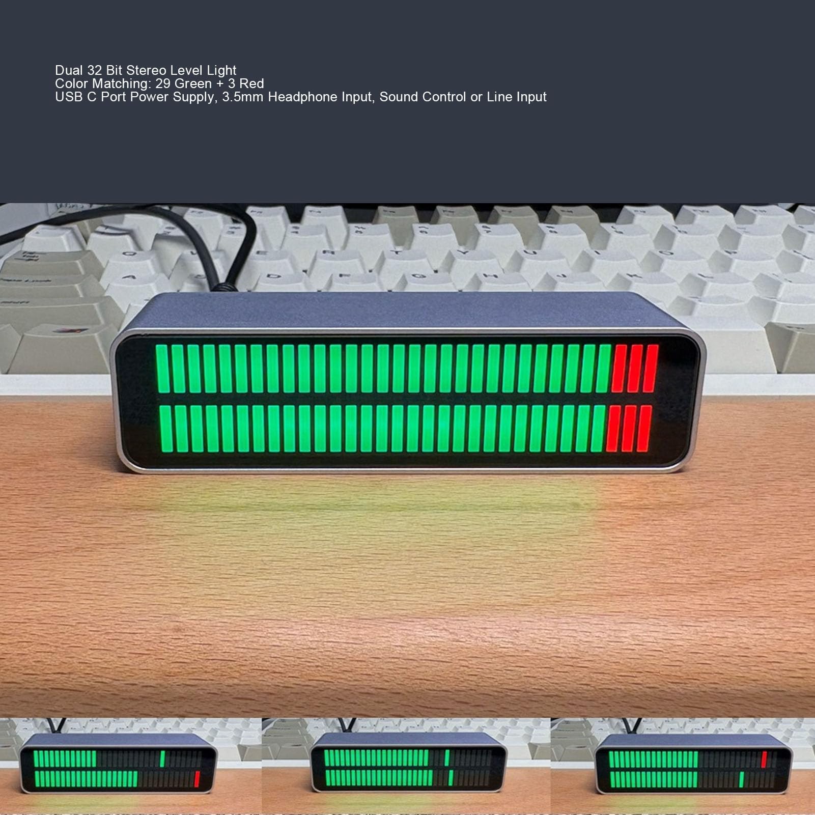 Bewinner Aktywowany dźwiękiem pasek świetlny z rytmem muzyki, dwukanałowy miernik VU, wskaźnik poziomu stereo z trybem AGC, aluminiowy wizualizator widma audio LED do komputer