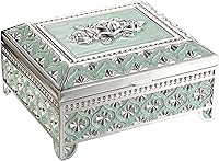 Hipiwe Vintage Floral Metal Jewelry Box Pale Green - Trinket Organizer for Rings Earrings Necklaces, Decorative Keepsake for Women