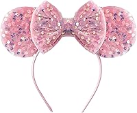 Vista 12 de KARETT Diadema con Orejas de Ratón de Lentejuelas con Lazo de Brillantina, Decoración de Fiesta de Princesa para Niñas y Mujeres