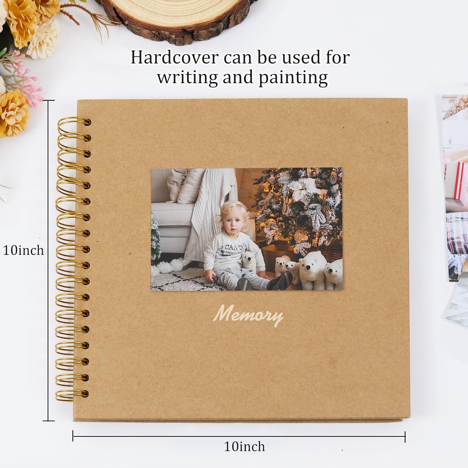 RECUTMS 10 x 10 Inch DIY Scrapbook Album 60 Pages Hardcover Kraft Paper Scrap Book Photo Albums Memory Book for Wedding and Anniversary Family (Brown)