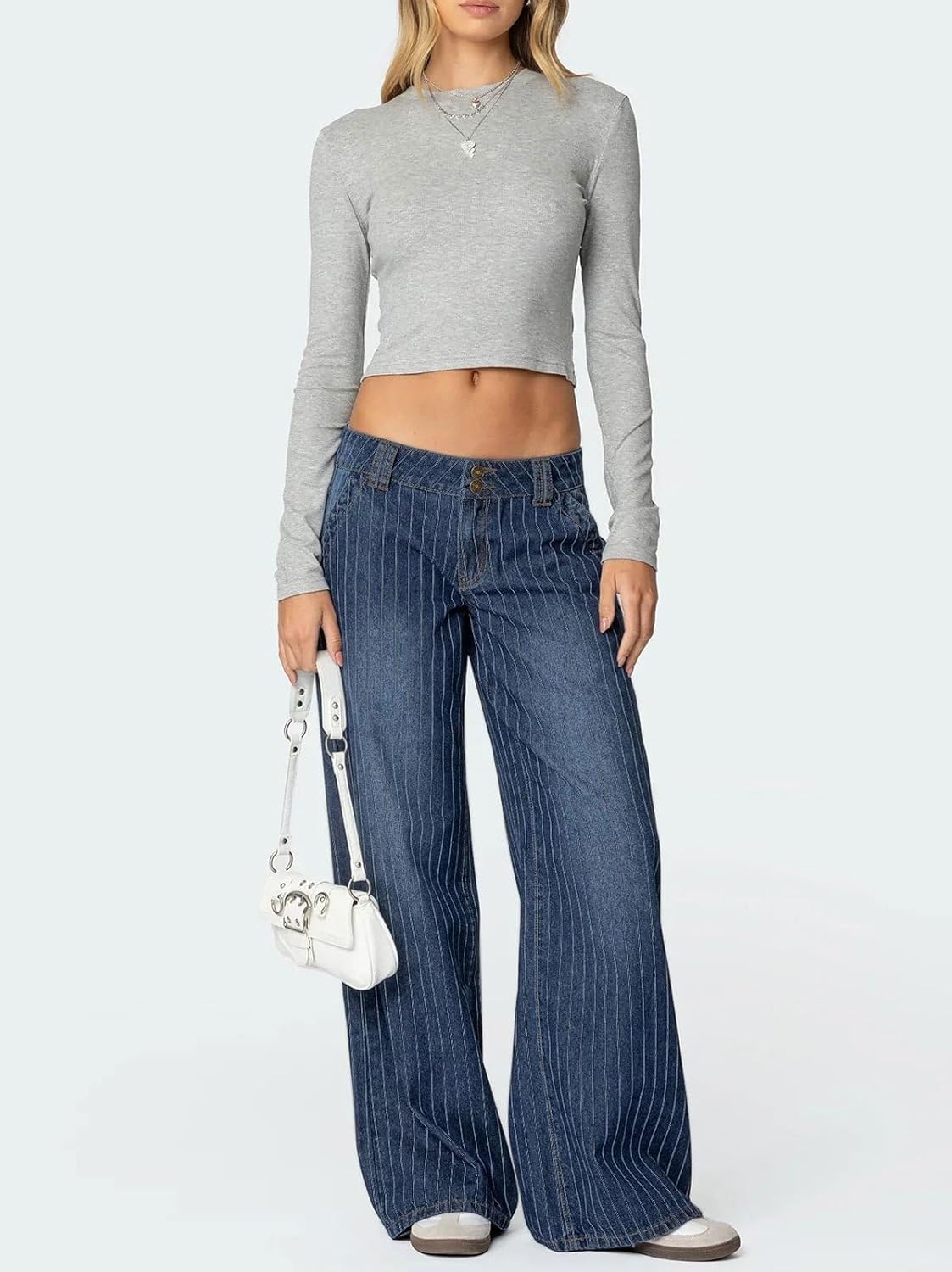 loveimgs Women Mid Rise Wide Leg Jeans Y2k Baggy Striped Jeans Boyfriend Flared Denim Pants Pocket Patchwork Trousers 2026