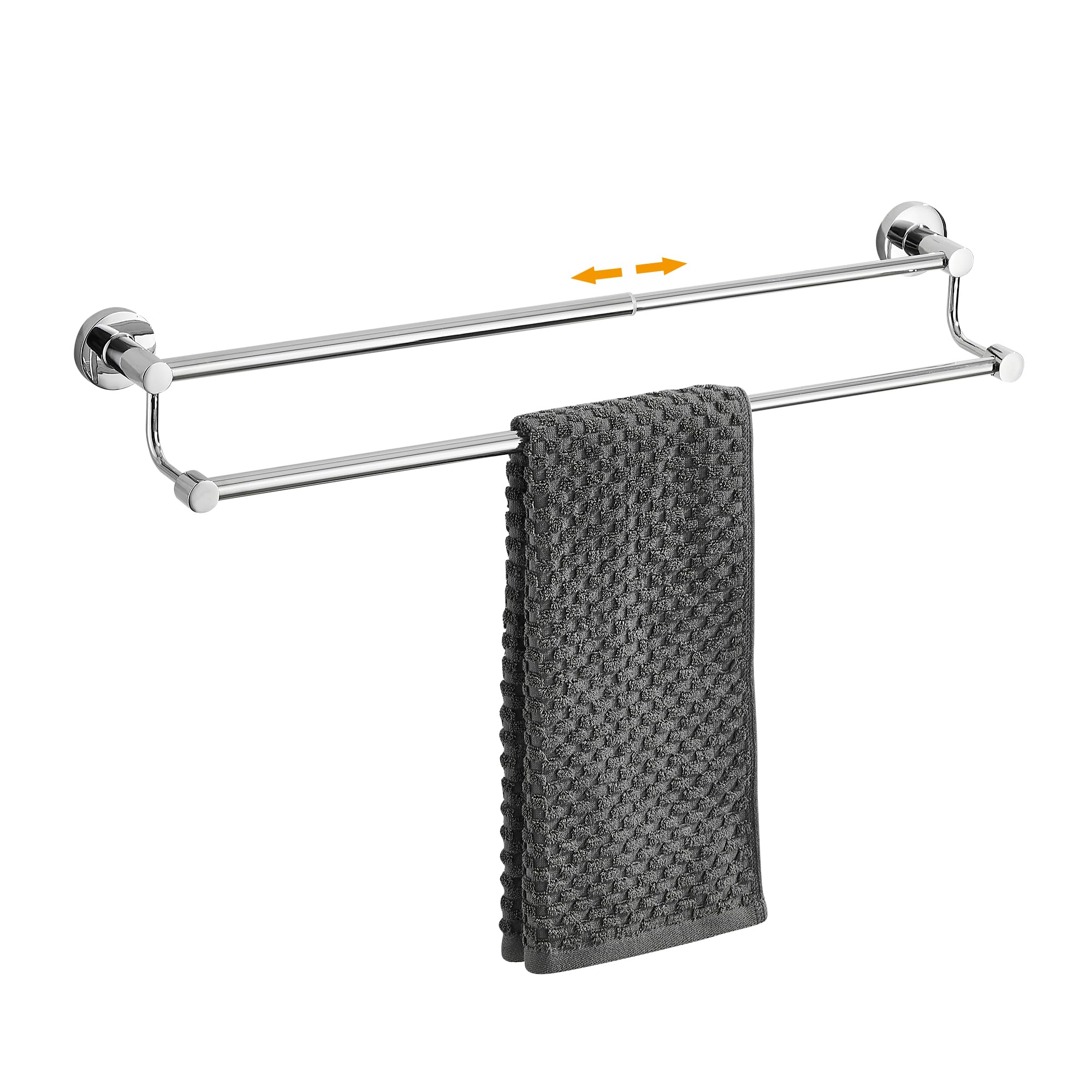 Adjustable Double Towel Racks for Bathroom 15 to 26.5 Inch Towel Bar, Expandable Bright Chrome Double Bath Towel Holder