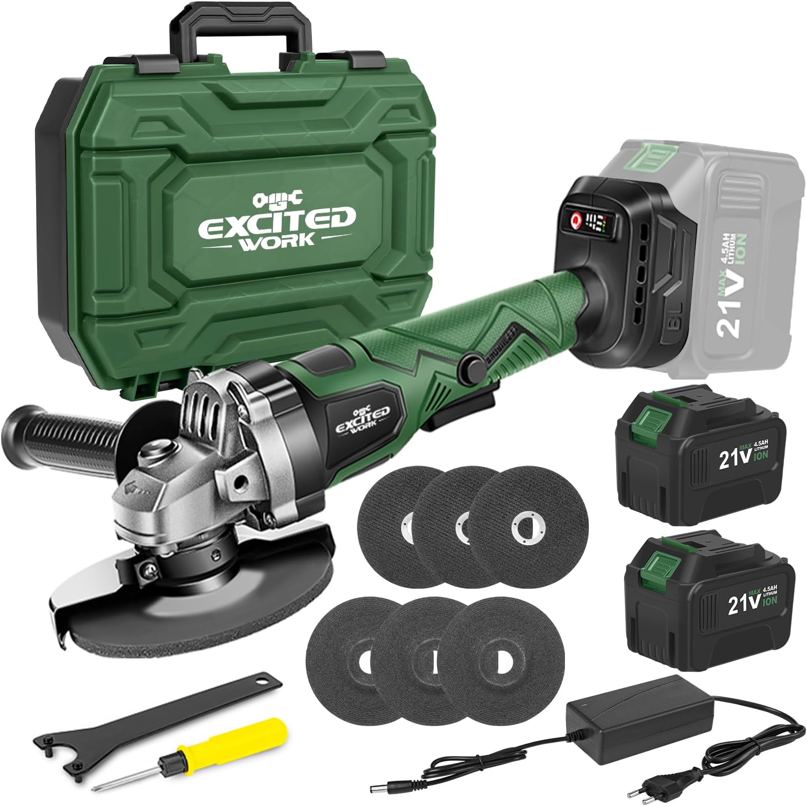 - Cordless Angle Grinder, 20V 5 inch Electric Grinder Power Tools with 2 X 4.5Ah Battery, Adjustable Handle,Brushless Motor for Polishing, Grinding & Cutting