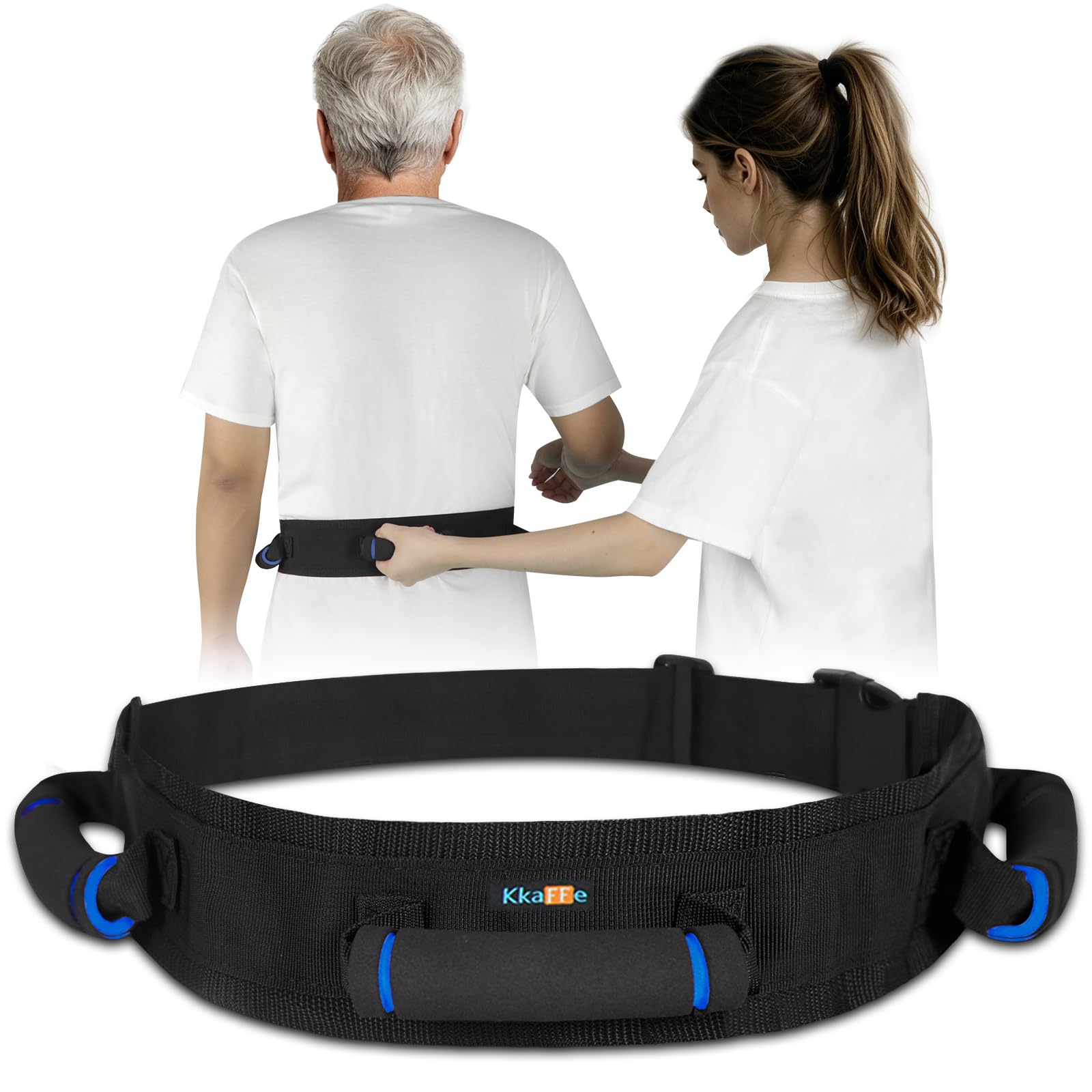 Cinturón de marcha con asas, cinturón de transferencia para ancianos, cinturones de marcha para pacientes, cinturones de marcha para personas mayores, mejorado con asas de goma (negro-1)