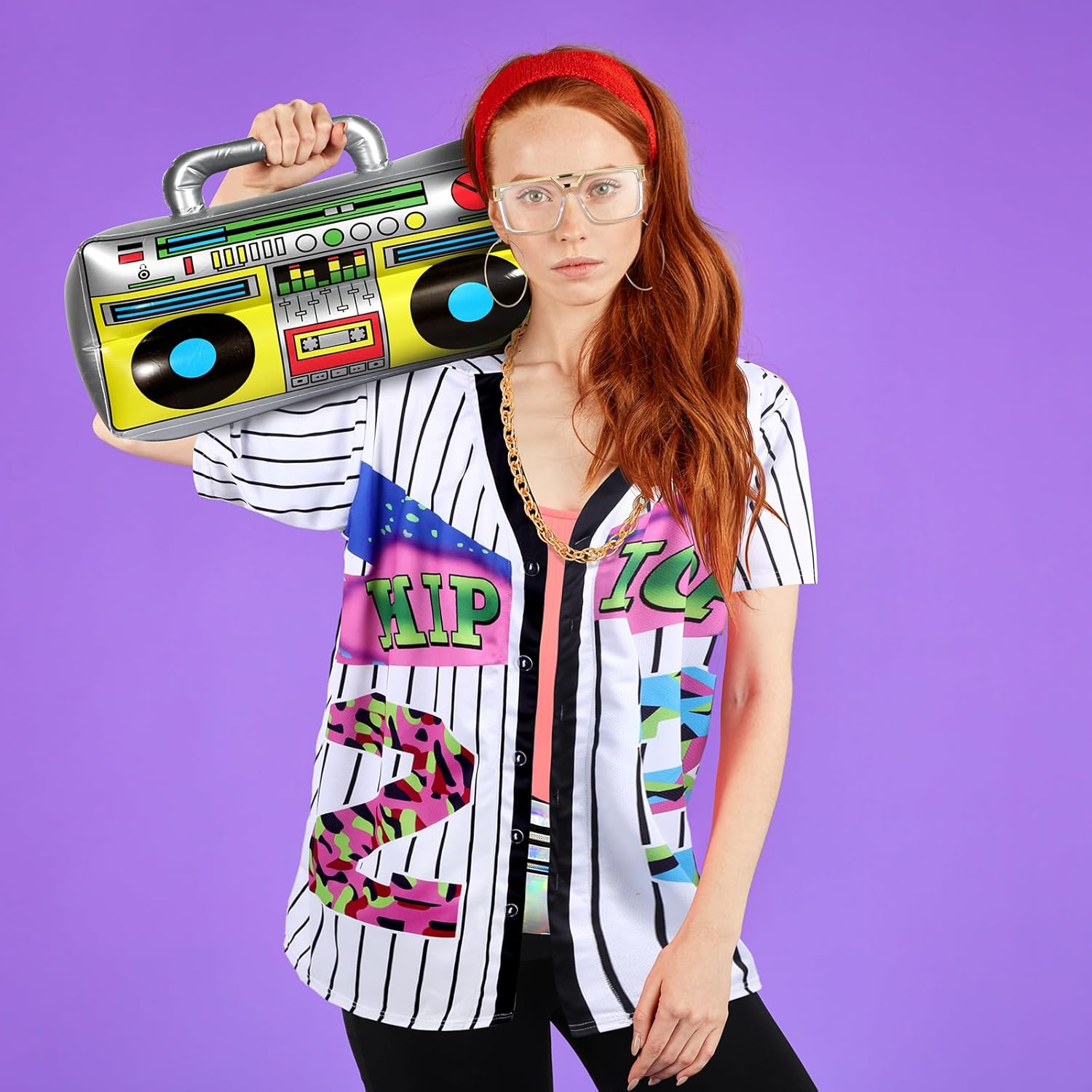 Haysandy 80s/90s Outfit for Women Hip Hop Costume Kit 90s Rapper Accessories Baseball Jersey Fanny Pack Yoga Pant - Image 4