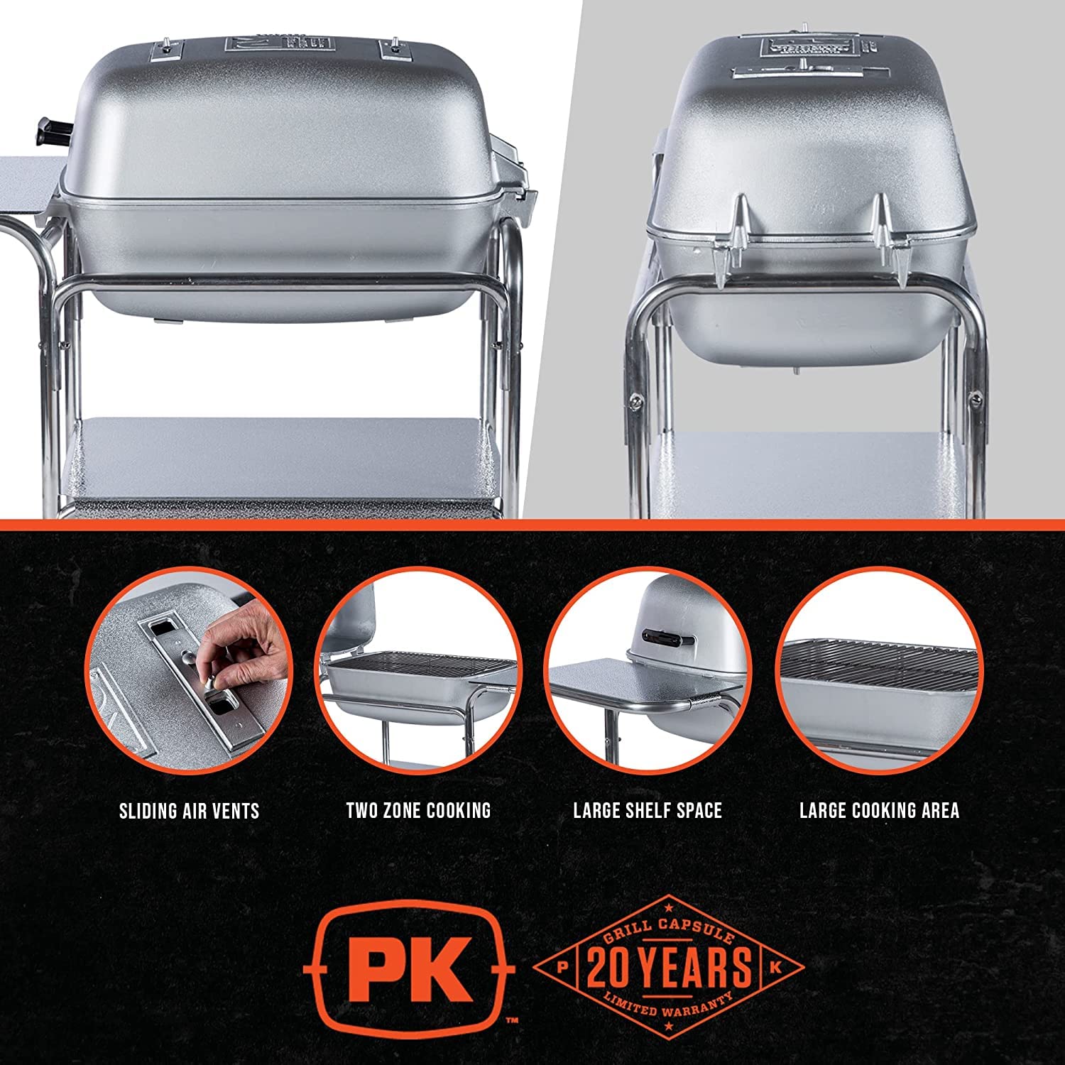 PK Grills PKOSCAXX Charcoal BBQ Grill and Smoker Combo, Regular