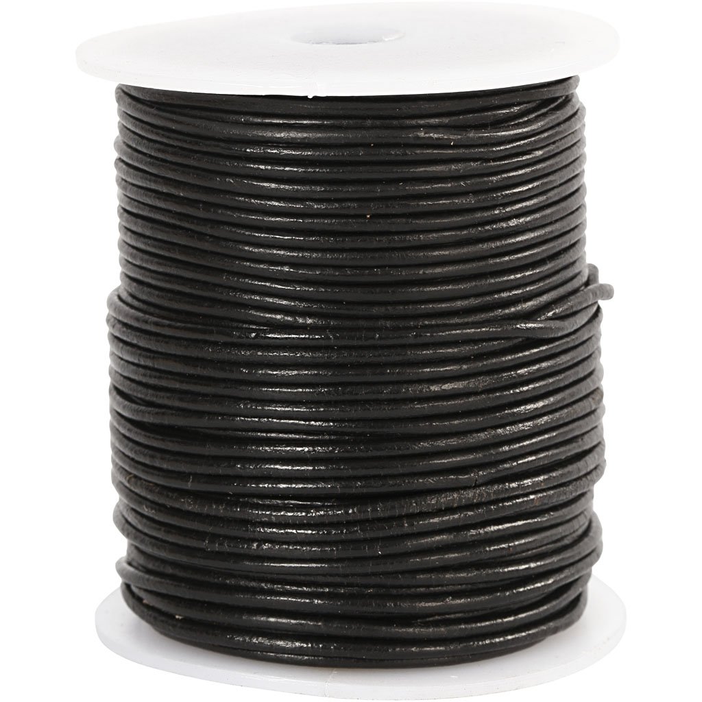 Cordón de piel de 2 mm negro en rollo de 50 metros para manualidades y bisutería