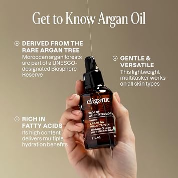 Cliganic Organic Argan Oil, 100% Pure (473ml) | Moroccan Argan Oil for Hair, Face & Skin | Natural Cold Pressed Carrier Oil - Certified Organic | Cliganic