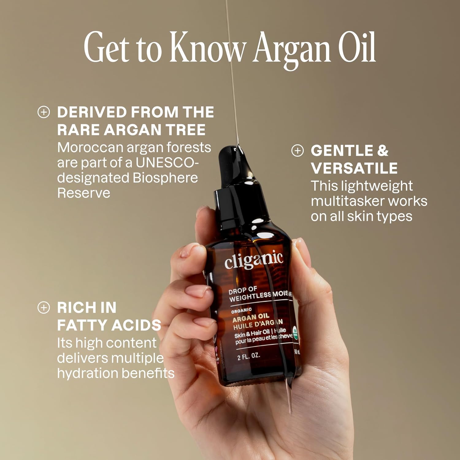 Cliganic Organic Argan Oil 16oz with Pump, 100% Pure | Bulk for Hair, Face & Skin (Packaging May Vary) - Image 3