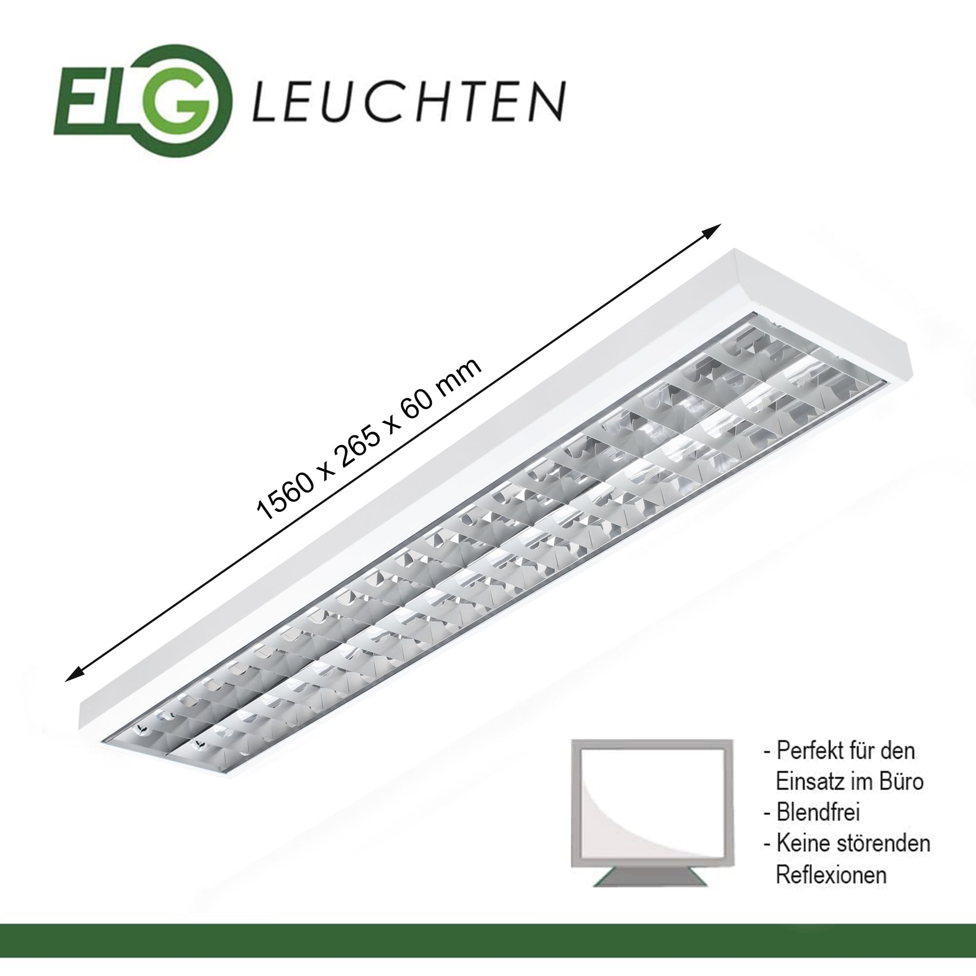 LED Rasteranbauleuchte 150cm 2-flammig 22,1W 4100lm 6500K Tageslicht 185 lm/W