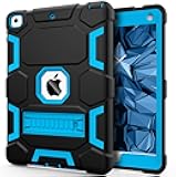 CCMAO Case for iPad 6th/5th Generation (9.7-inch, 2018/2017), iPad Air 2nd Generation Case (2014) with Kickstand, Hybrid Shockproof Protective iPad 9.7 Case, Black+Blue