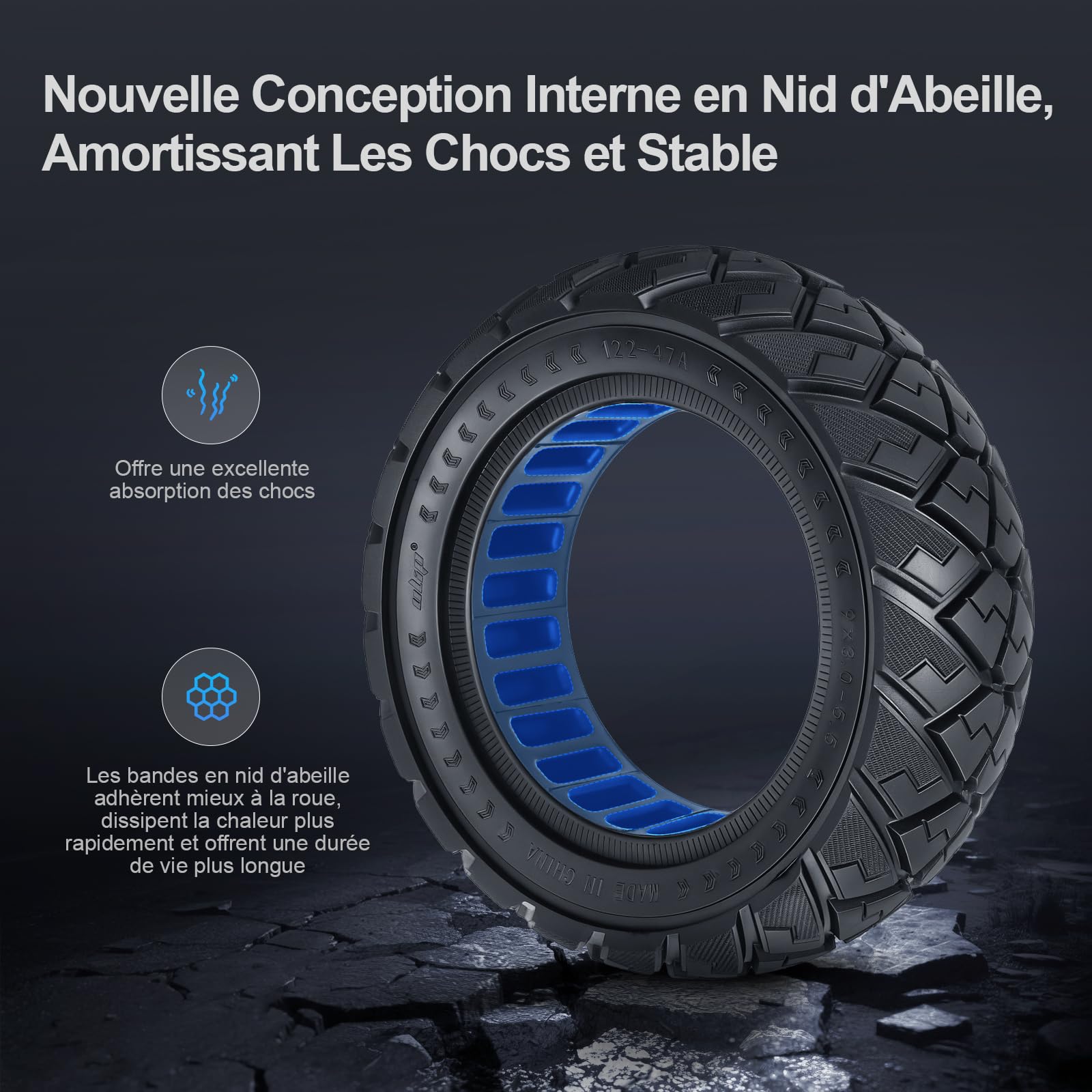Pneu Plein pour Kukirin G2 pro, Zero 10X, Dualtron Eagle Pro Trottinette électrique, 9 x 3,0-5,5 Pneu Solide, Roue de Rechange Antidérapant Anti-crevaison (Noir 1 Pièce)