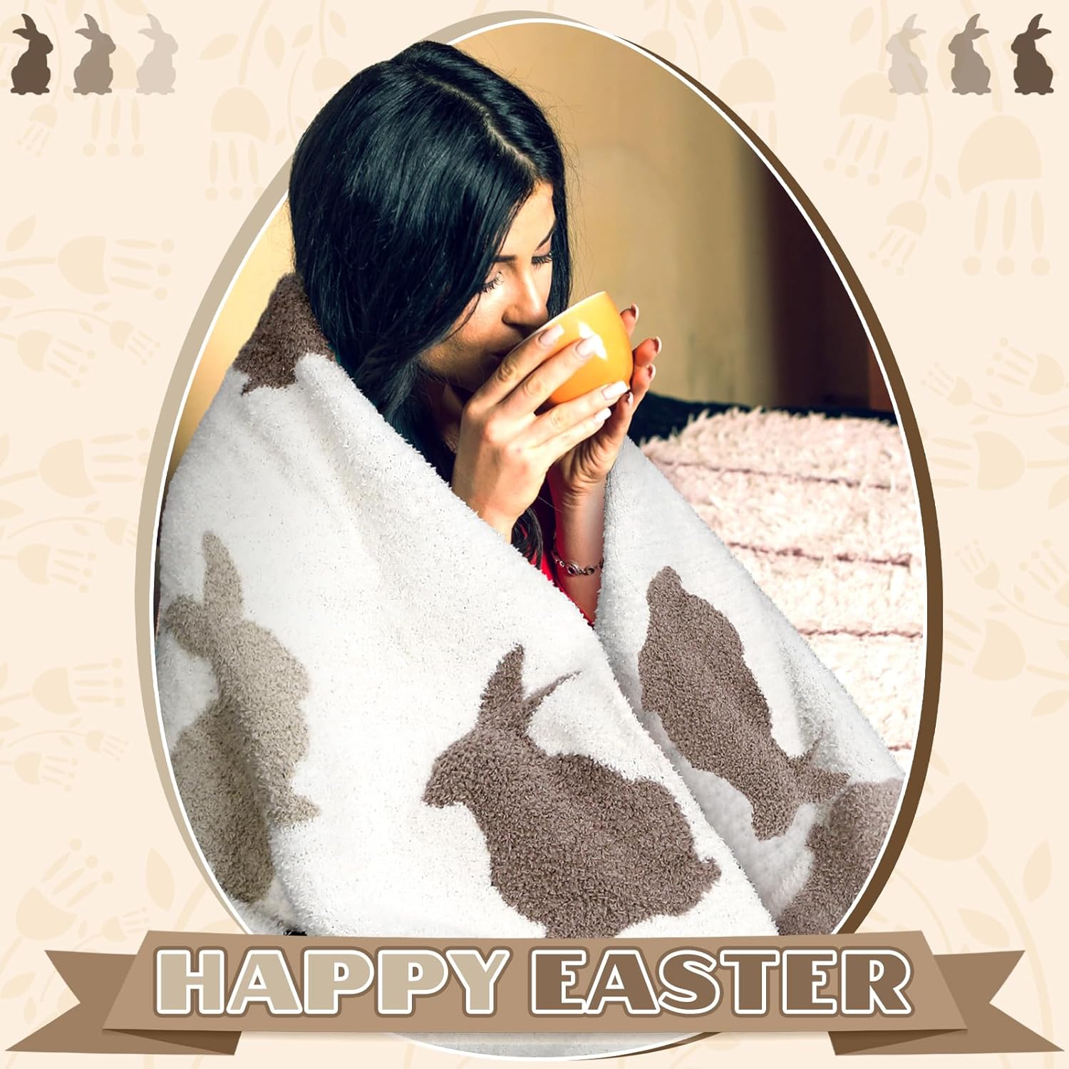 Oudain Easter Bunny Throw Blanket 50 x 60'' Soft Bunny Throw Blankets for Women Couch Bed Sofa Cozy Knitted Rabbit Blanket for Couch, Travel, Bed, Women Mothers Birthday Gifts for Office Home