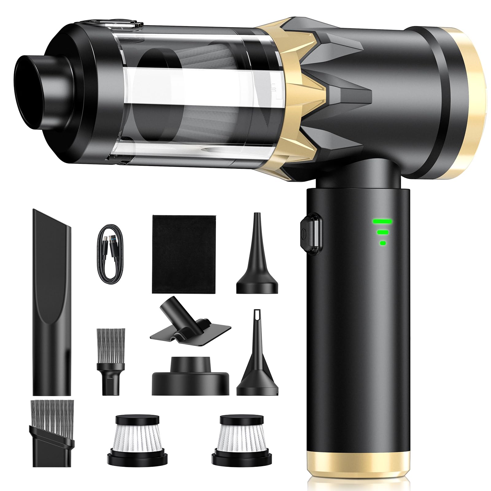 Robofun Powerful 4 in 1 Car Vacuum Cleaner, Portable Mini Vacuum Cleaner for Car | 25000Pa, Brushless Motor, Large Capacity Battery,Ergonomics, One Click Dust Empty, Car Cordless Vacuum Cleaner