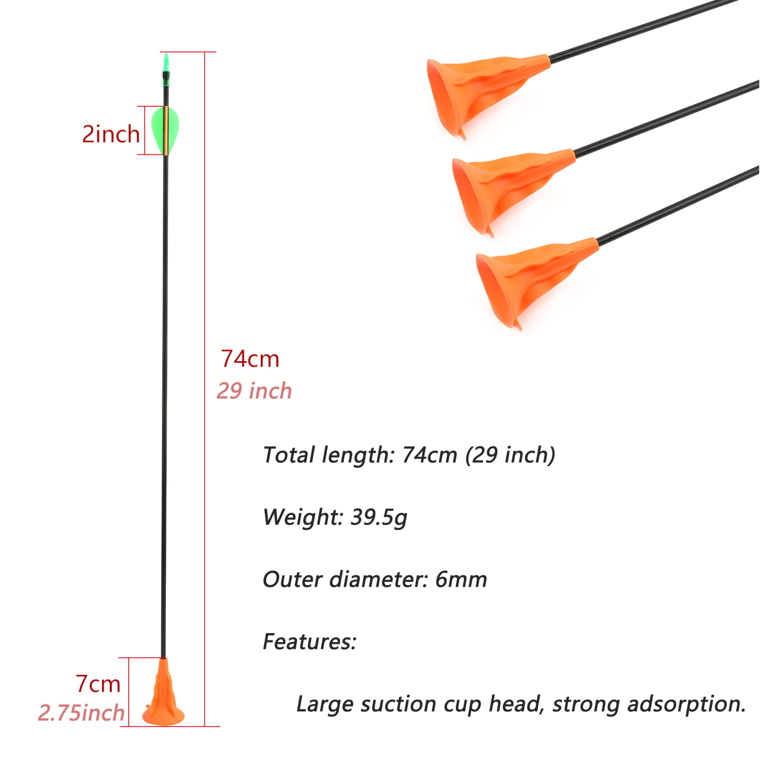 Poearcus Flecha de Tiro con Arco con Ventosa de 29 Pulgadas Flecha de práctica de Tiro con Pluma Flecha de Seguridad para Principiantes 6/12 Piezas - 2