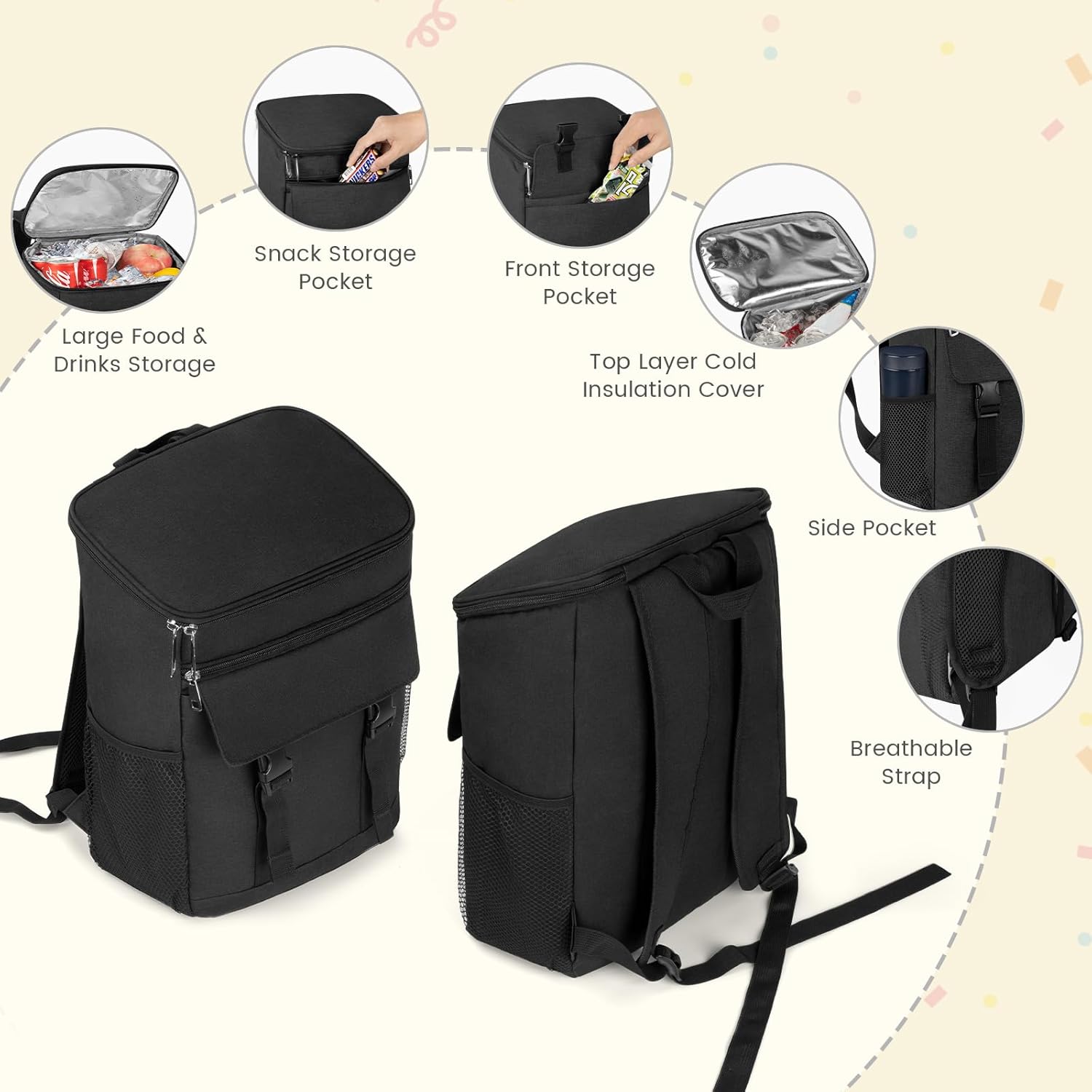 OCKLILY Backpack Cooler(Black and Grey)
