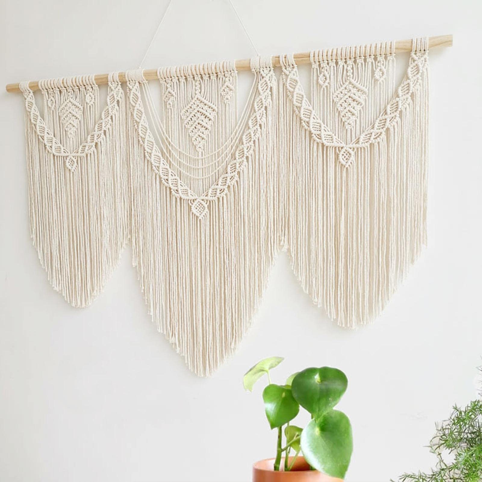 Tapiz de macramé para colgar en la pared, grande, bohemio, tejido hecho a mano, tapiz de cuerda de algodón, decoración de pared, decoración de pared bohemia para dormitorio, sala de estar,