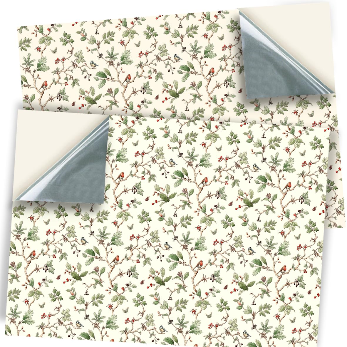 Stick and Go Crafts Repositionable Self Adhesive Dolls House Wallpaper, Vintage Robins & Blue Tits Pattern, 1:12 Scale, 2 Sheets