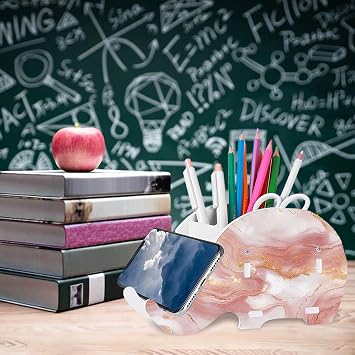 Klavye Bilek Dinlenme Pedi Ergonomik Mouse Pad Seti, Dizüstü Bilgisayar, Ev, Oyun, Ofis, Eşleşen Fil Kalem Tutucu ve Bardak Altlığı için Kaymaz PU Taban (Pembe Altın Mermer)