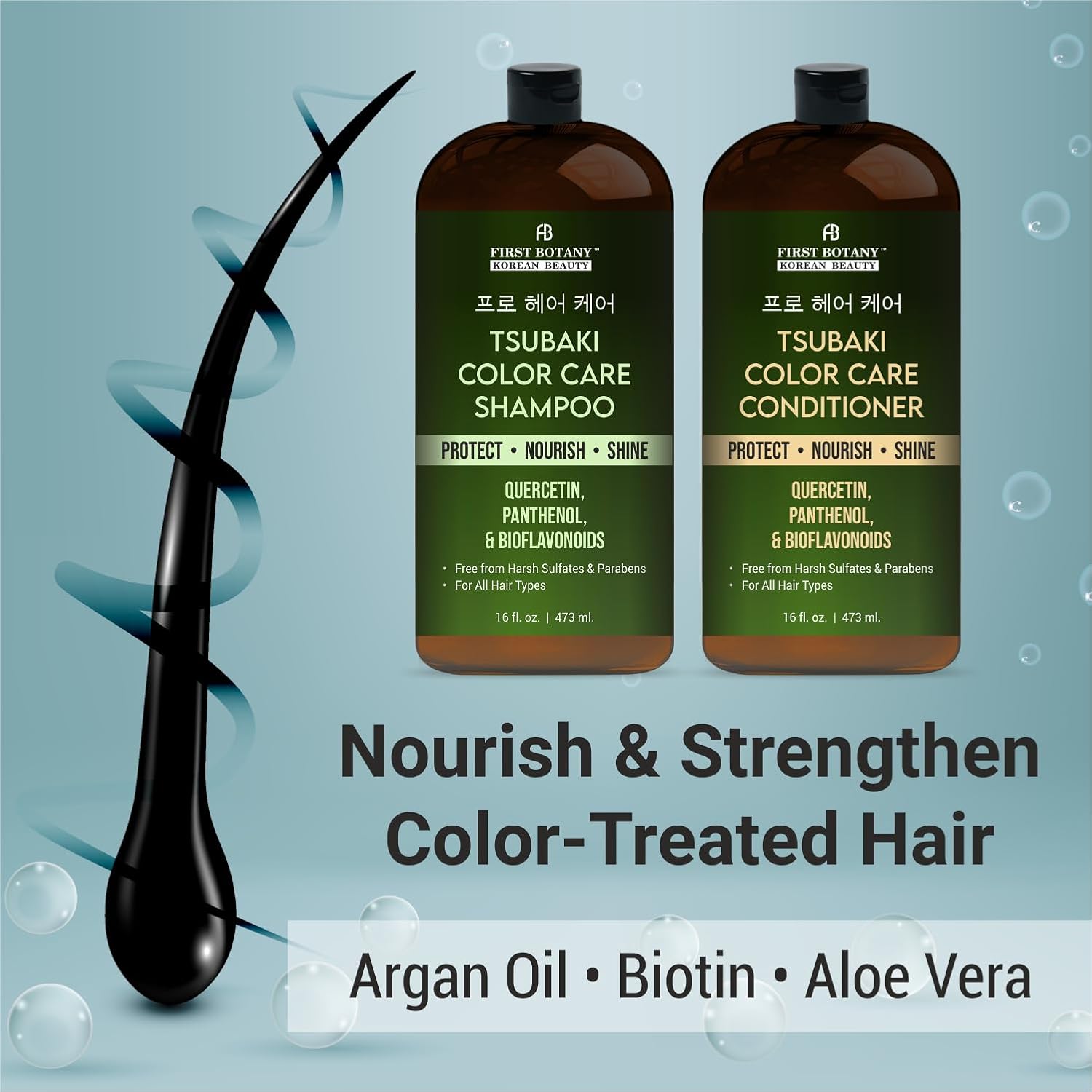 Color Care Shampoo & Conditioner Set – Protects Color, Nourishes & Adds Shine – With Tsubaki, Quercetin, Panthenol & Bioflavonoids – Sulfate & Paraben Free – For All Hair Types – 16 fl oz - Image 5