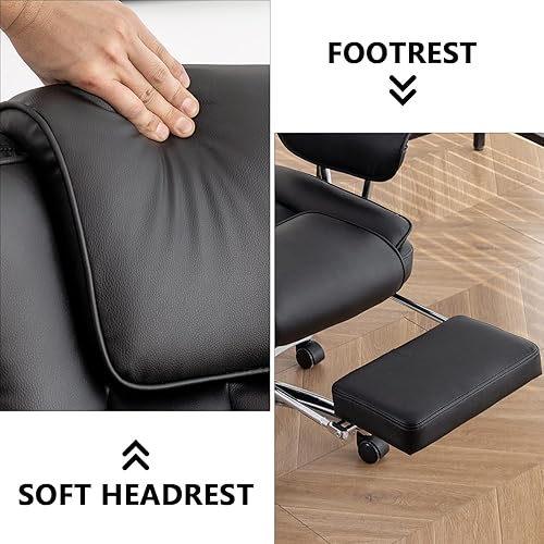 Miniatura 6 de Silla de oficina de piel sintética totalmente reclinable y cómoda silla de oficina grande y alta, 500 libras con reposapiés, ruedas y brazos