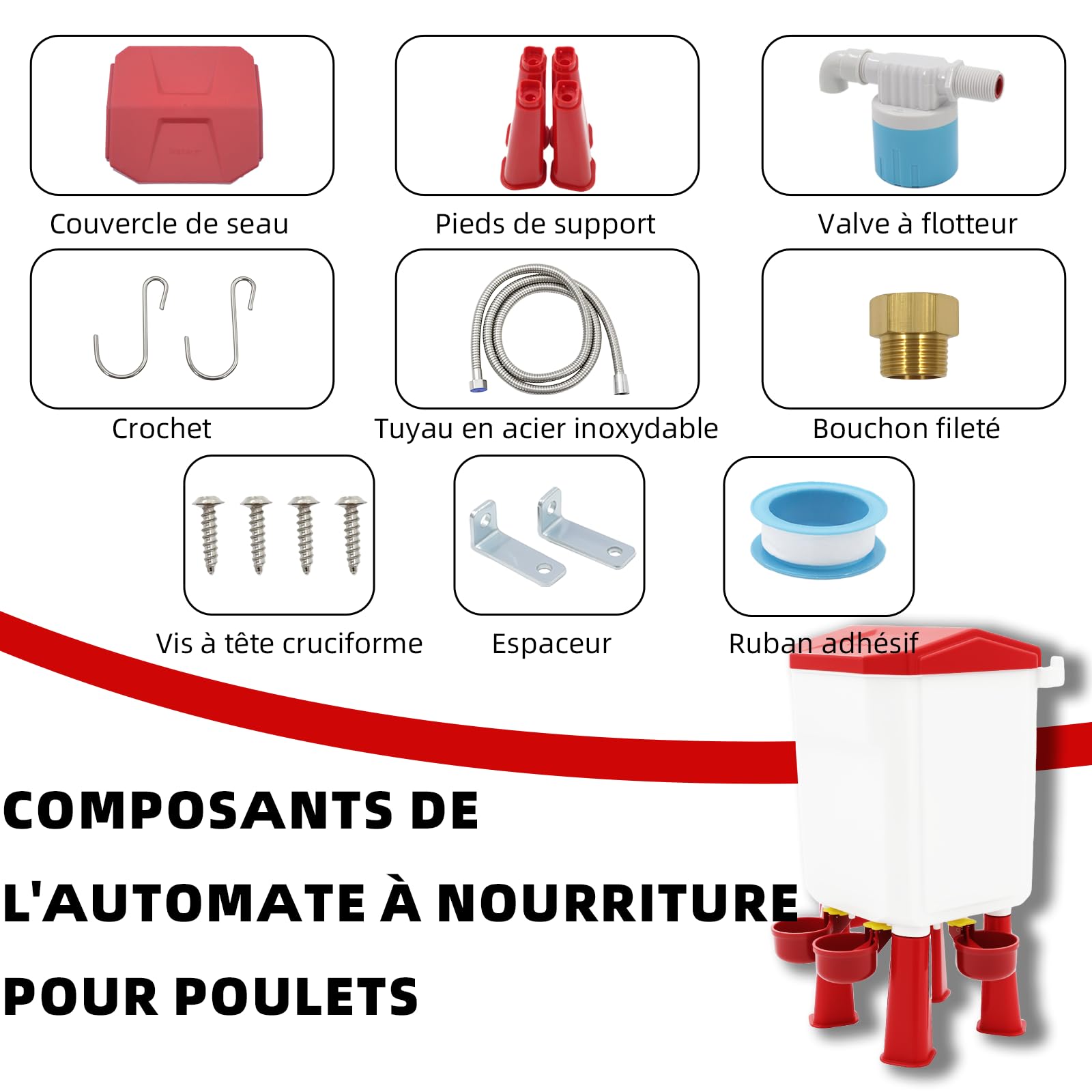 Abreuvoir Auto 7L pour volailles, posé/Suspendu, Accessoires Inclus