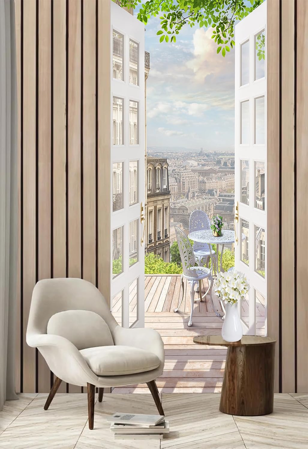 artfanke 3D Door Sticker Peel and Stick 30.3"x78.7"-Self-Adhesive Door Murals Poster Wallpaper -View from the Balcony Wall Decals for Home Decor (2 Sheets/Set)