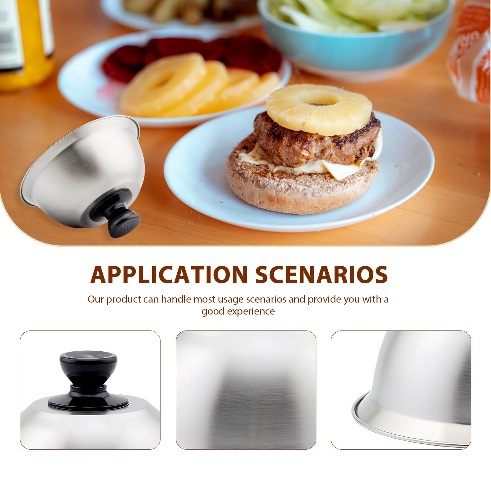 Cappa per Hamburger in Acciaio 4 Pezzi, Cloche Acciaio per Hamburger 16 x 10 cm, Cappe per Hamburger, Campana per Hamburger in Acciaio Inox con Mini Cacciavite, per Grigliare, Formaggio, Hamburger