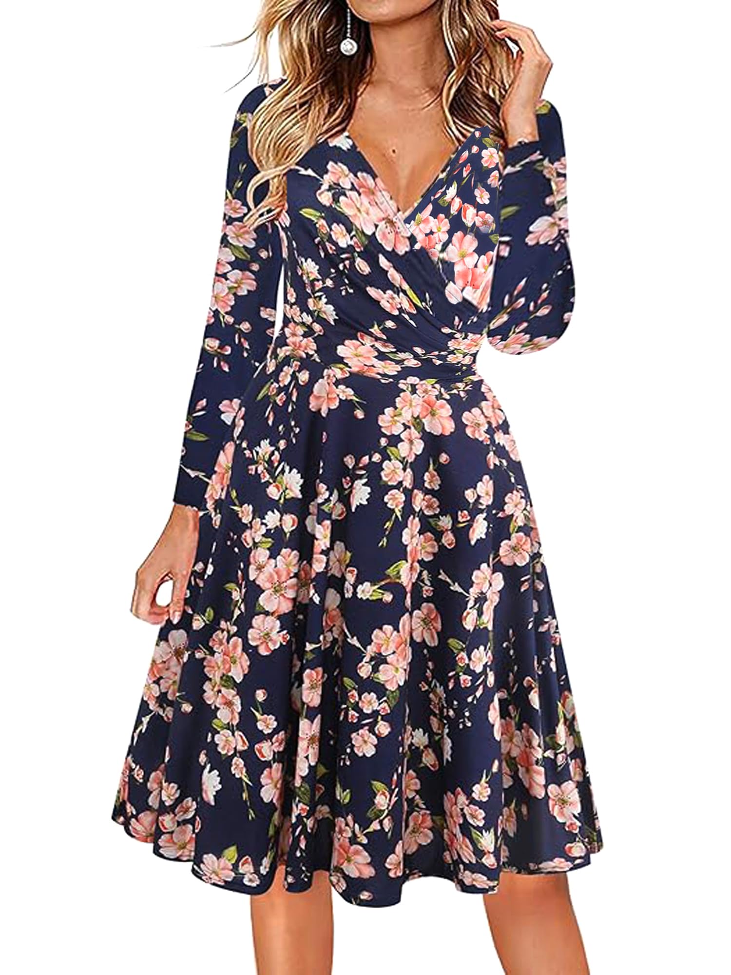 oxiuly Women's V-Neck Maternity Nursing Stretchy Casual Dresses Elegant Tea Dress OX233