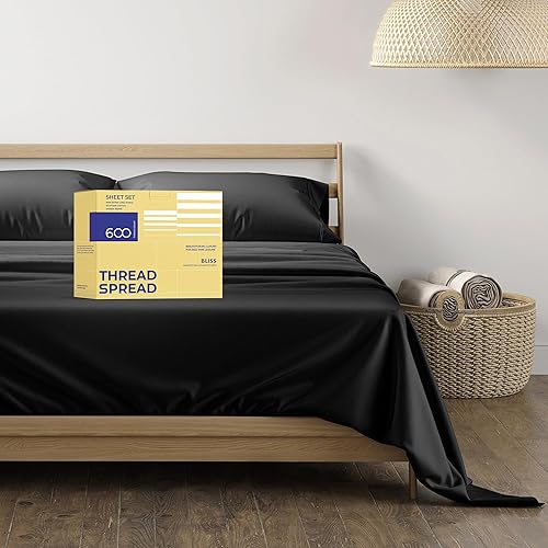 THREAD SPREAD - Juego de sábanas de 100% algodón egipcio, 1000 hilos, 4 piezas, se adapta a colchones de hasta 45 cm de profundidad