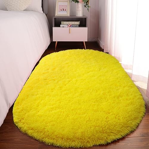 Miniatura 128 de LOCHAS Alfombra esponjosa para dormitorio, 2.6 x 5.3 pies, alfombra lanuda para dormitorio, mesita de noche, alfombra ovalada suave para sala