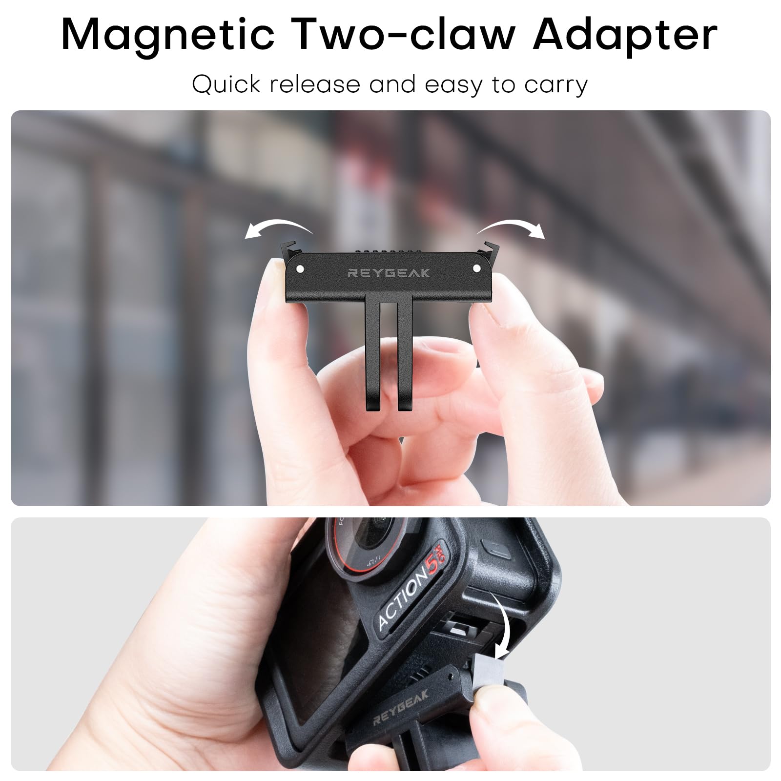 REYGEAK Magnetyczny uchwyt adaptera do DJI Action 5 Pro Action 4/3 z przyłączem adaptera do DJI Action 5 Pro/4/3, 2 sztuki w opakowaniu, magnetyczny uchwyt adaptera z dwoma zaczepami (2 sztuki)