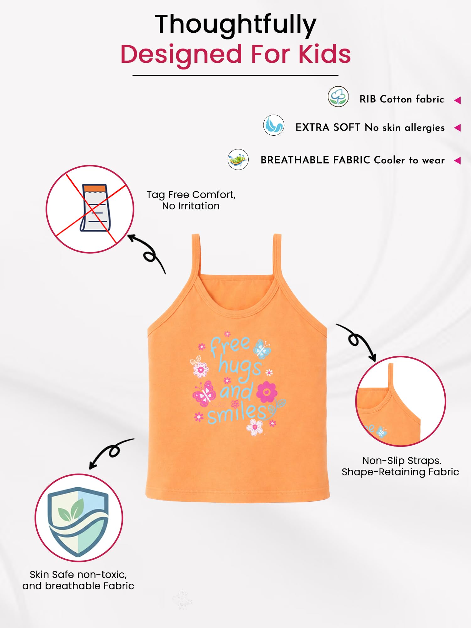 BODYCARE Kids Girl's Printed Assorted Dori Vest 100% Cotton Vest | Skin Friendly | Lightweight | Sleeveless Design | Multicolor | Pack of 6 (KIA1220-PK003_P6) 2
