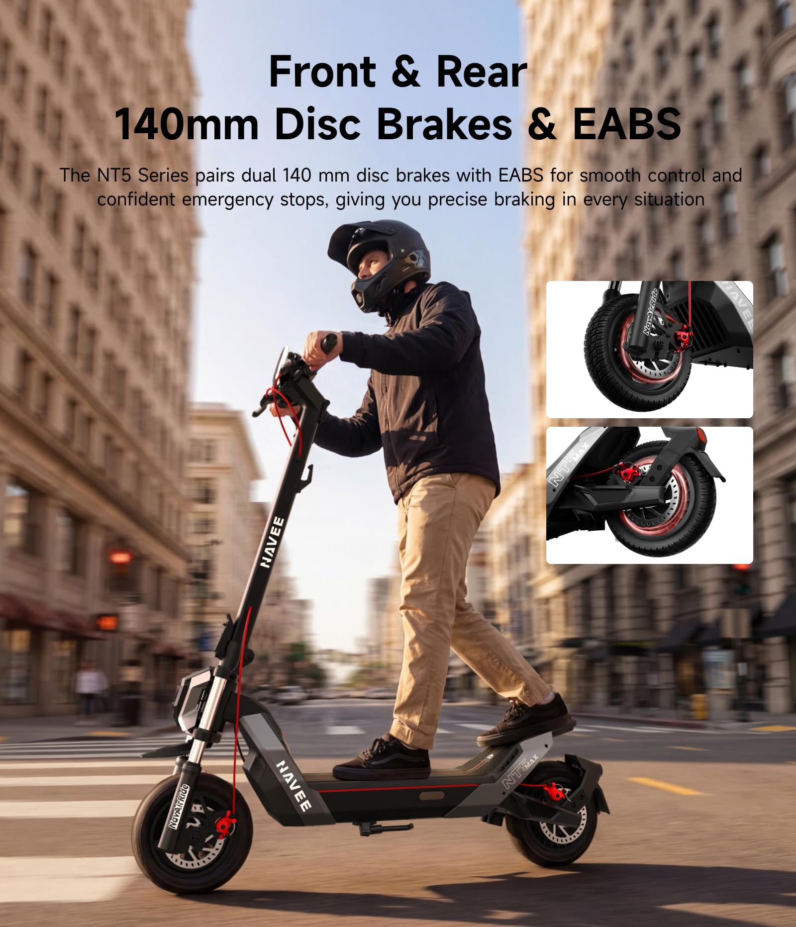 NAVEE NT5 Max High-Speed Electric Scooter for Adults, 50 km/h Max Speed, 83 km Long Range, 1900W Powerful Motor,Dual Disc Brakes+EABS, Front & Rear Suspension, 10.5" Tubeless Tires,IPX6, Apple Find My - 5