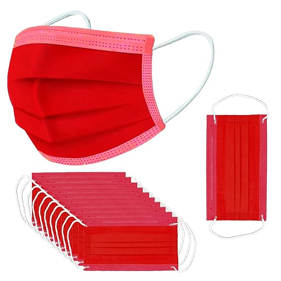PIDS Mask surgical mask pack of 50 pieces beautiful red rose color 3 layers with nose clip so you feel comfortable fit on face Pollution face mask for men and women surgical Hospitals disposable masks