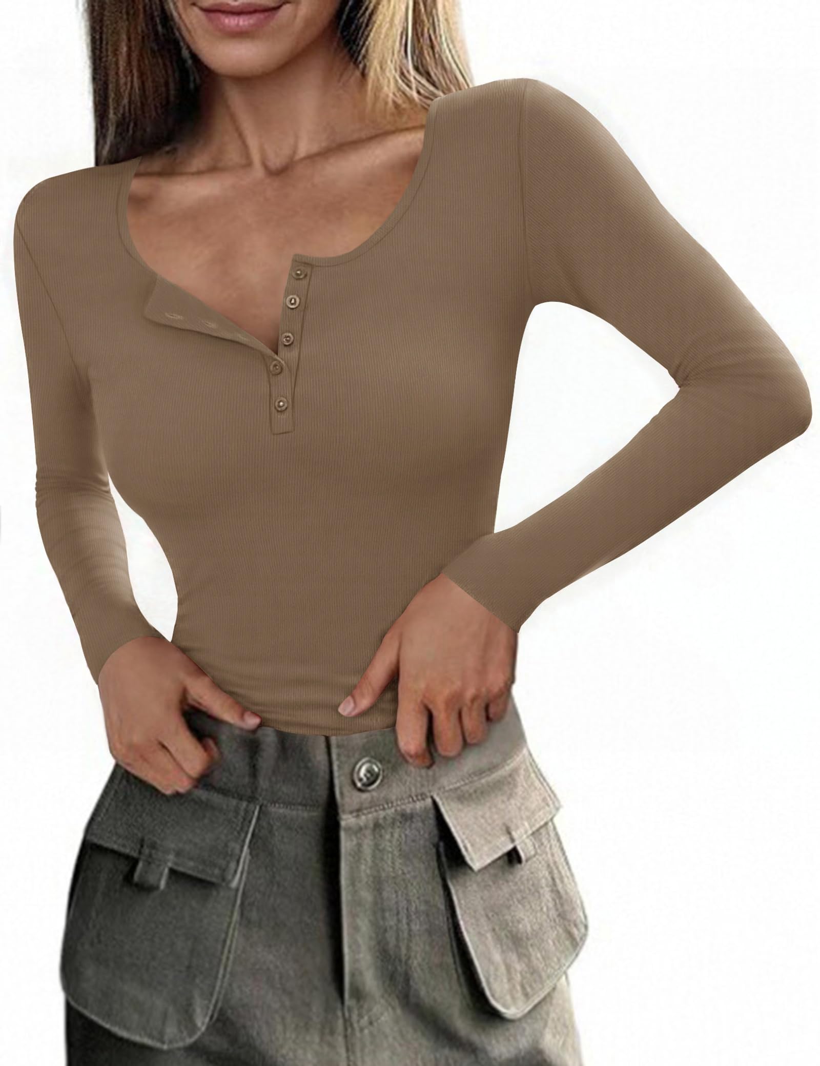 Totatuit Damen Langarmshirt O Ausschnitt Slim Fit Oberteile Stretch Basic Tops Gerippt Casual Langarm T Shirt