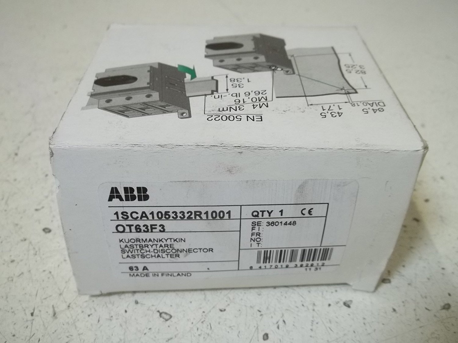 1- ABB OT63F3 DISCONNECTOR SWITCH, 3, 750, 63A