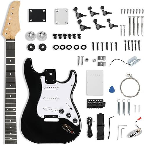 Ktaxon DIY Guitar Kit with Solid Body, Tech Fingerboard and Maple Neck, 6 String DIY Electric Guitar Kit with Classic Design, Easy Installation & Full Equipment to Build Your Own Guitar (KST-Black)