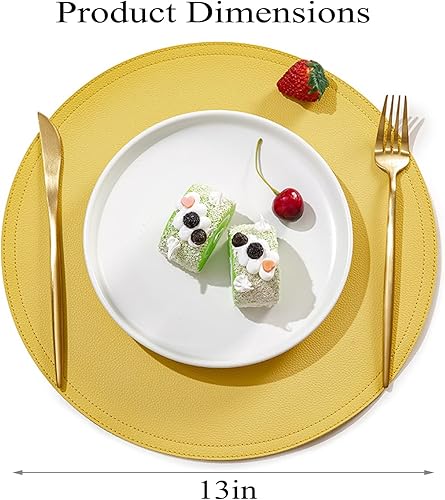 Miniatura 4 de Manteles individuales redondos, antideslizantes, lavables, resistentes al calor, de piel sintética, para mesa de comedor, juego de 468 (color
