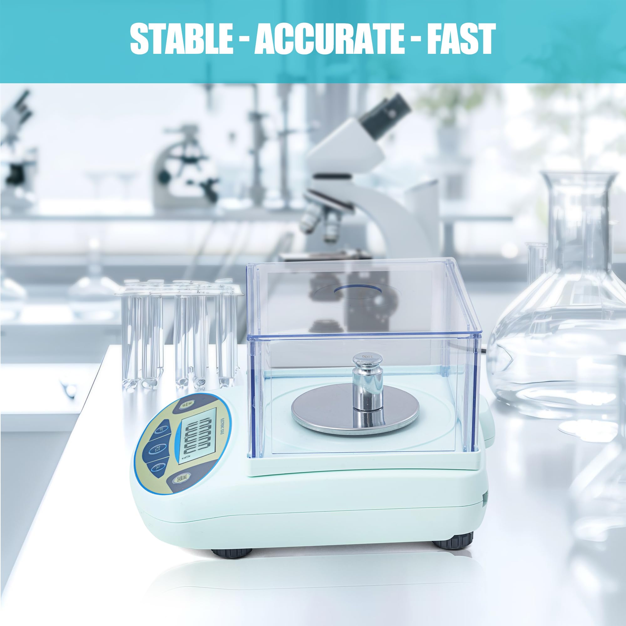 Bilancia da laboratorio 2 kg x 0,01 g, precisione – Bilancia analitica da laboratorio ad alta precisione con conversione di 11 unità, piedini regolabili, allarme di sovraccarico bolle di livello